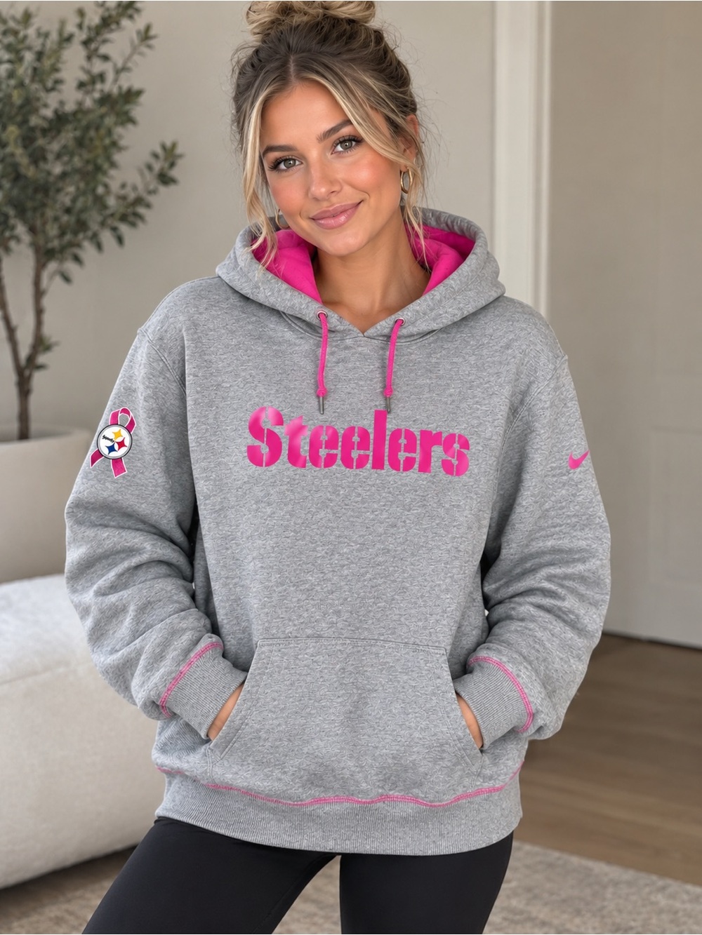 Nike Gray Hoodie with Pink Steelers Logo
